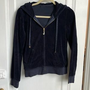 Juicy Couture small navy zip up hoodie sweater rhinestone zip